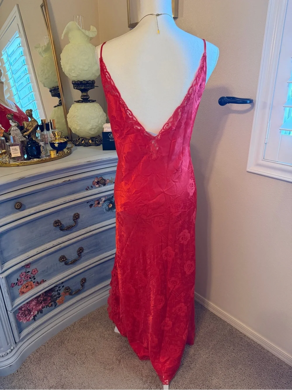 Vintage Red Lace Satin Slip Gown - Picture 4 of 4